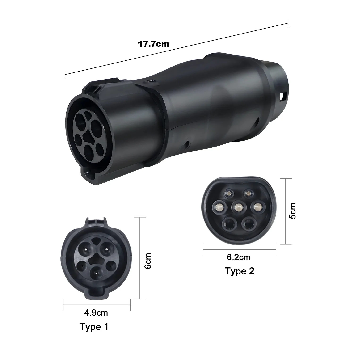 Type1 إلى Type2 EV مهايئ شاحن 32A 7.2kw EV موصل شاحن SAE J1772 المقبس نوع 1 إلى نوع 2 محول مهايئ شاحن