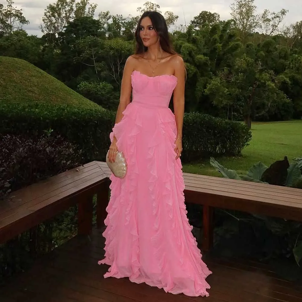 فساتين الحفلات المسائية الكشكشة الوردية الجميلة تخصيص الحبيب لطيف المرأة حفلة موسيقية فستان ماكسي سيدة فستان عيد ميلاد الحدث حفل العباءات