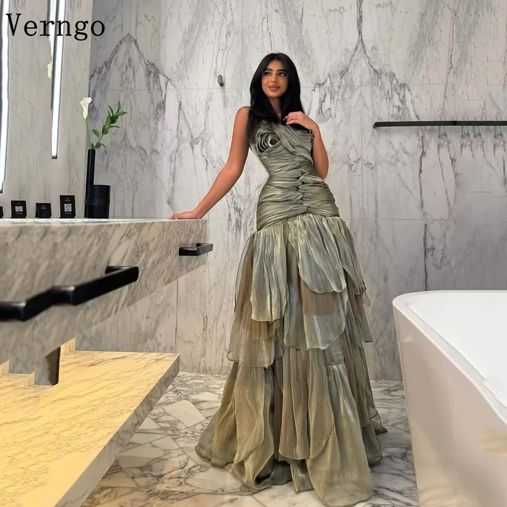 

Verngo Sage Green Shiny Satin Evening Dress Strapless Sweetheart Mermaid Pleated Formal Dresss فساتين سهرة Customized