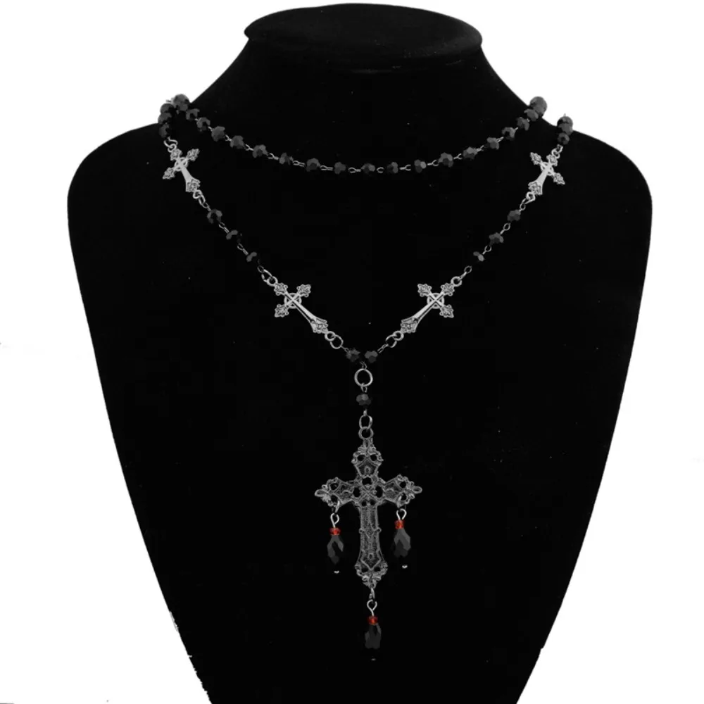 

Готическое черное ожерелье с крестом, женская цепочка для свитера, уникальные высококачественные аксессуары-цепочки