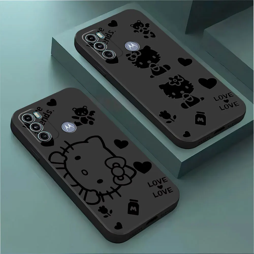 Silicone Matte Case for Motorola Moto G32 G30 G22 G60 G31 G71 G72 G73 G60s G50 G51 G52 G53 Sanrio Hello Kitty Line Coque Cover 