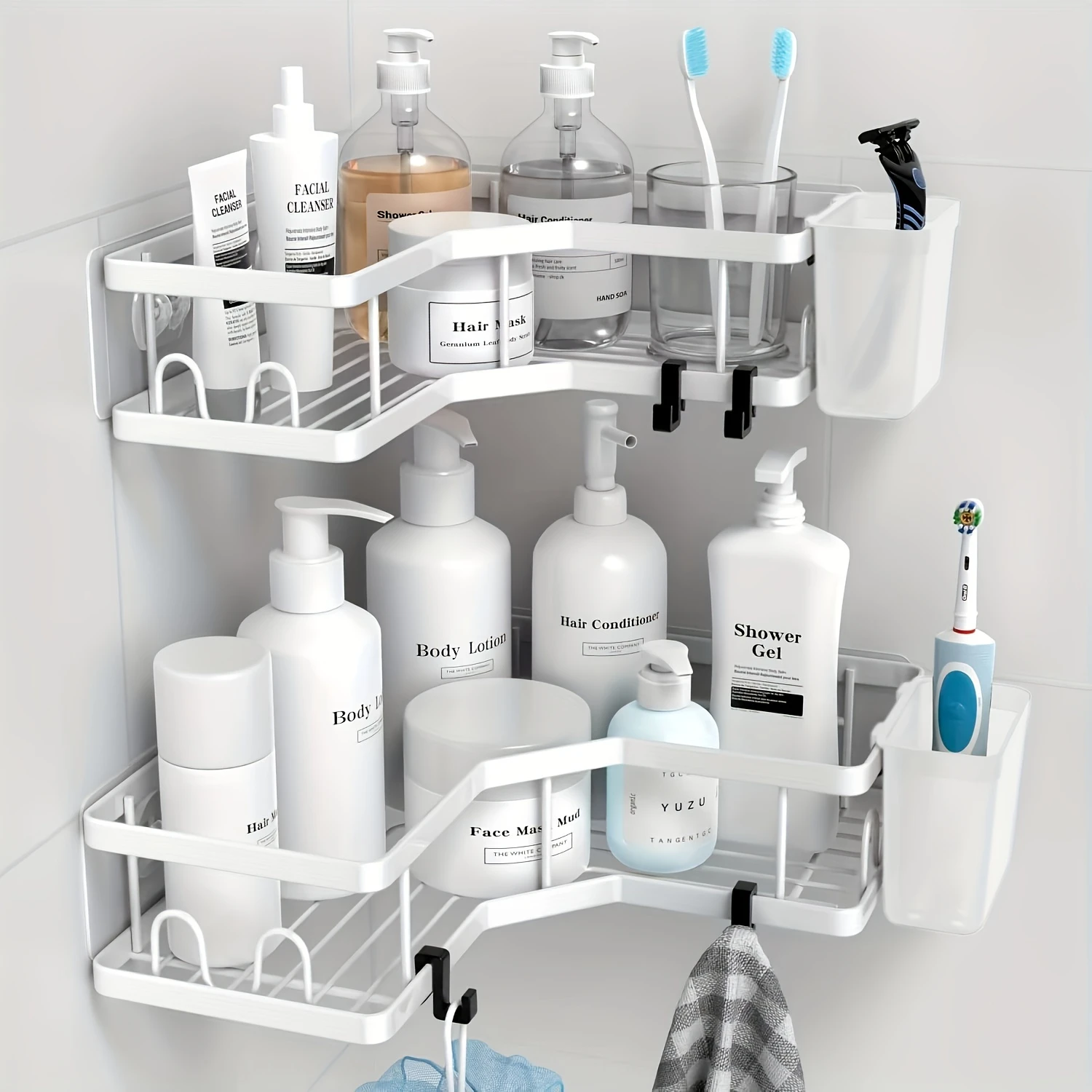 

Corner Shower Caddy, 2 Pack Adhesive Shower Corner Organizer Shelves, No Drilling Stainless Steel Shower Rack with &Toothpaste