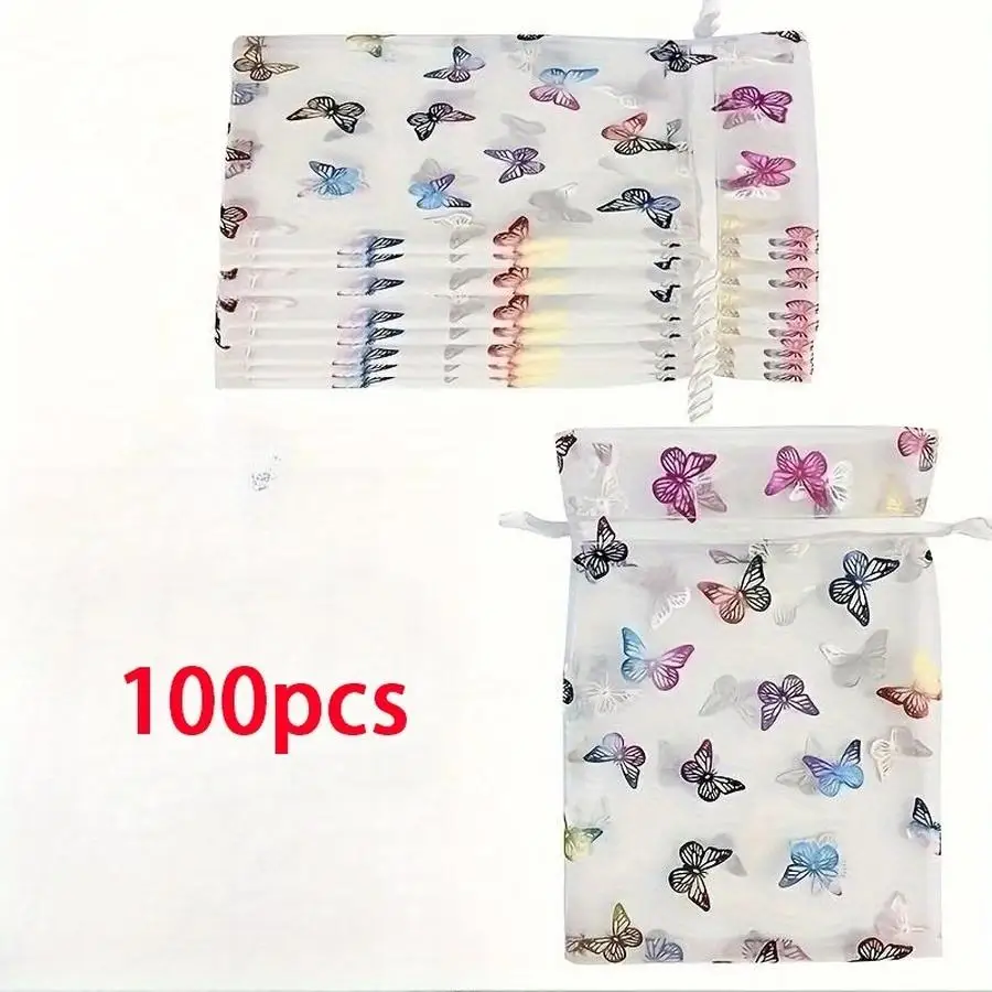 1/5/10/20/50/100pcs Gift For Her/Him Set of 100 Colorful Butterfly Mesh Bags with Drawstrings, Perfect for Storing Jewelry, Wedd