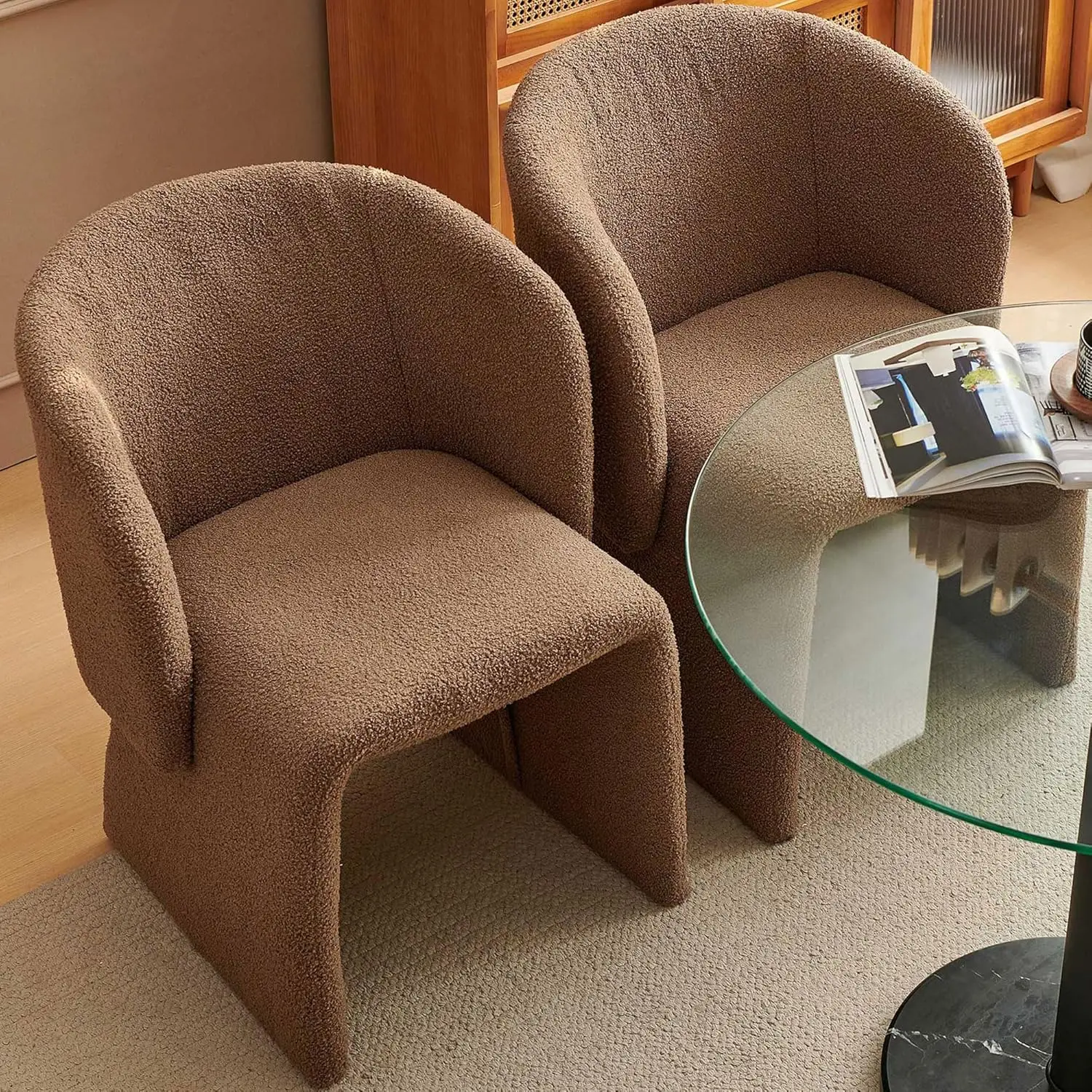 Zestaw 2 krzeseł do jadalni w stylu beczki, nowoczesne krzesła do salonu w stylu mid-century z tapicerowanym okrągłym oparciem, krzesła akcentujące, możliwość personalizacji