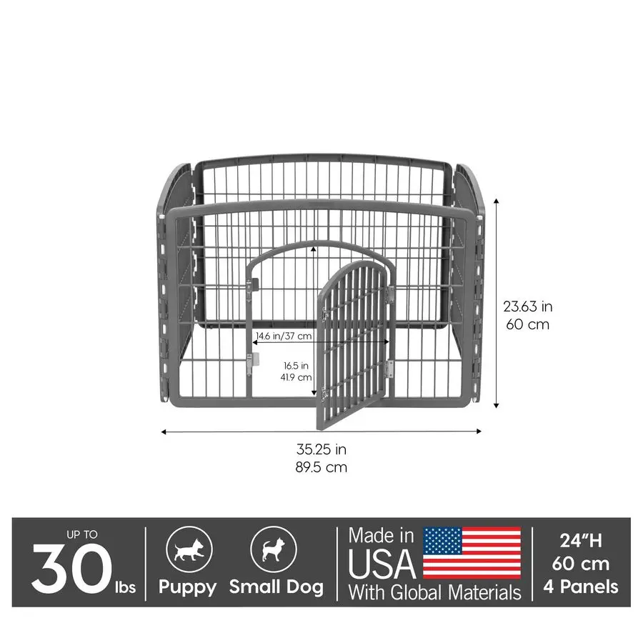 

24 Exercise 4Panel Pet Playpen with Door, Dog Playpen, Puppy Playpen, Small and Medium Dogs, Keep Pets Secure, Easy Assemble, Ru