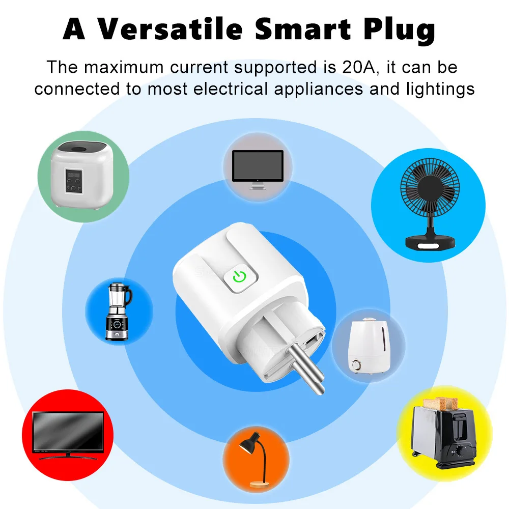 16A/20A Matter WiFi Smart Plug Tuya Smart Socket Home Appliance Power Outlet for HomeKit SmartThings Work with Siri Alexa Google