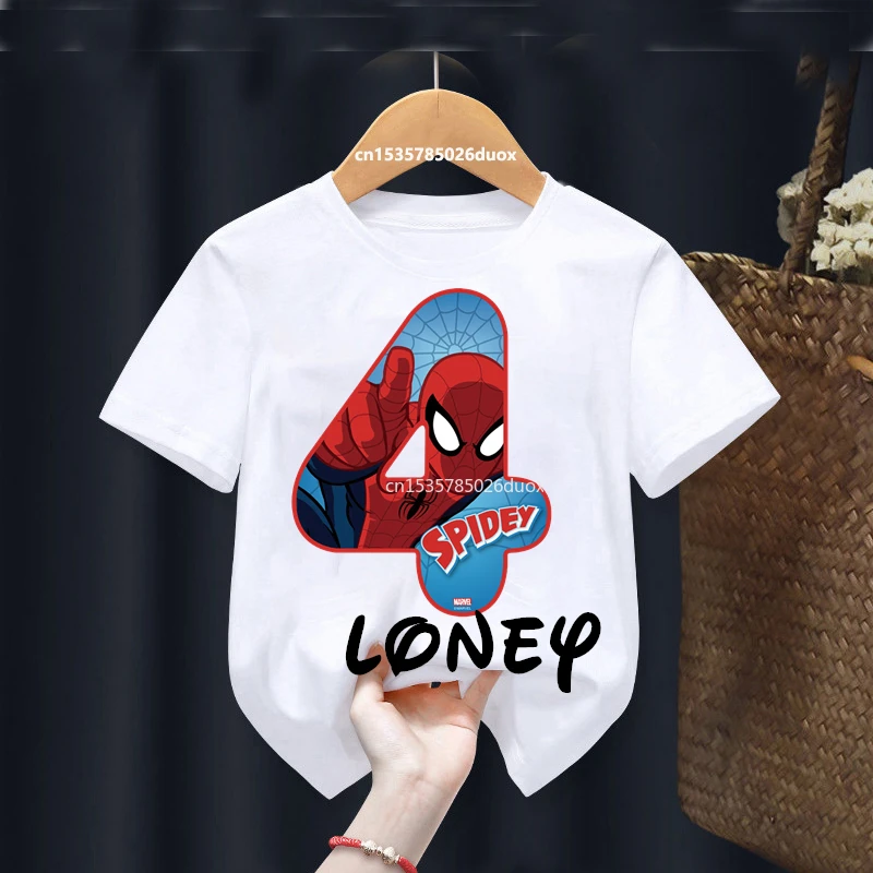 

NEW 2 3 4 5 6 7 8 9 Birthday Marvel Spiderman Boys Shirts Summer SpiderMan Custom Name Birthday Party Short Sleeved Girl T-shirt