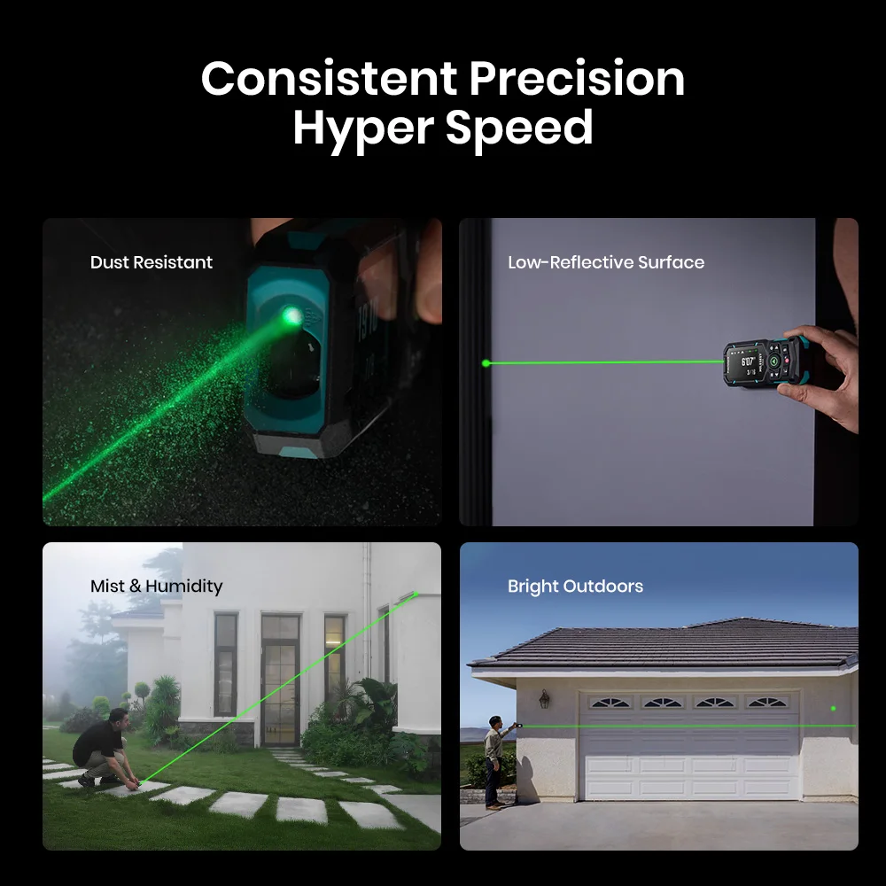 جهاز قياس المسافة بالليزر MILESEEY S50 120M قياس ليزر أخضر قابل لإعادة الشحن مع بلوتوث، ±1/16 بوصة قياس ليزر رقمي بدقة