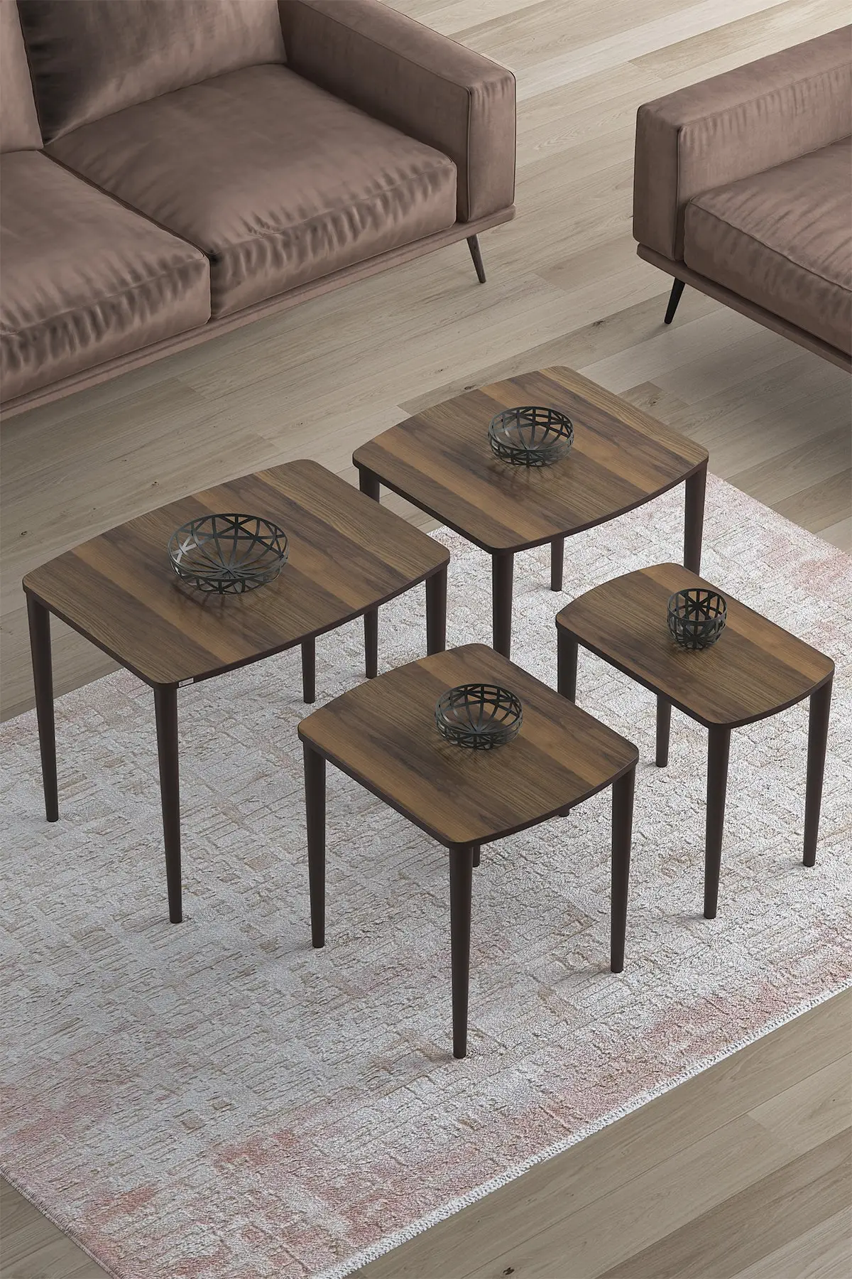 

DOLBOVI Telwe Series Walnut 4'lü Zigon Coffee Table Set/Walnut Coffee Table