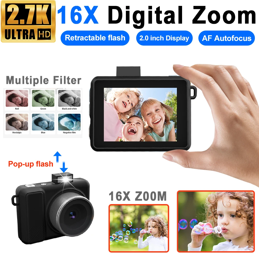 

4K Retro Wearable Mini Camera 1080P 500MP, LED Fill Light, 2.0" IPS Screen, Multiple Filters, Lightweight Portable for Vlog