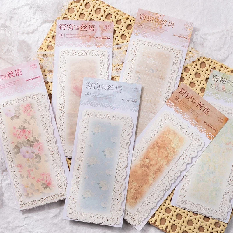 10 pcs whispering hollow flower mats art fashion pastin daily handbook handwritten message paper 6 kinds