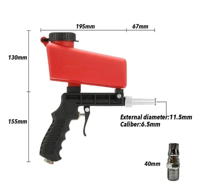 Red Air Blast Gun with Accessories Adjustable Blast Gun Small Portable Handheld Pneumatic Blast Gun Set Air Pneumatic Tool