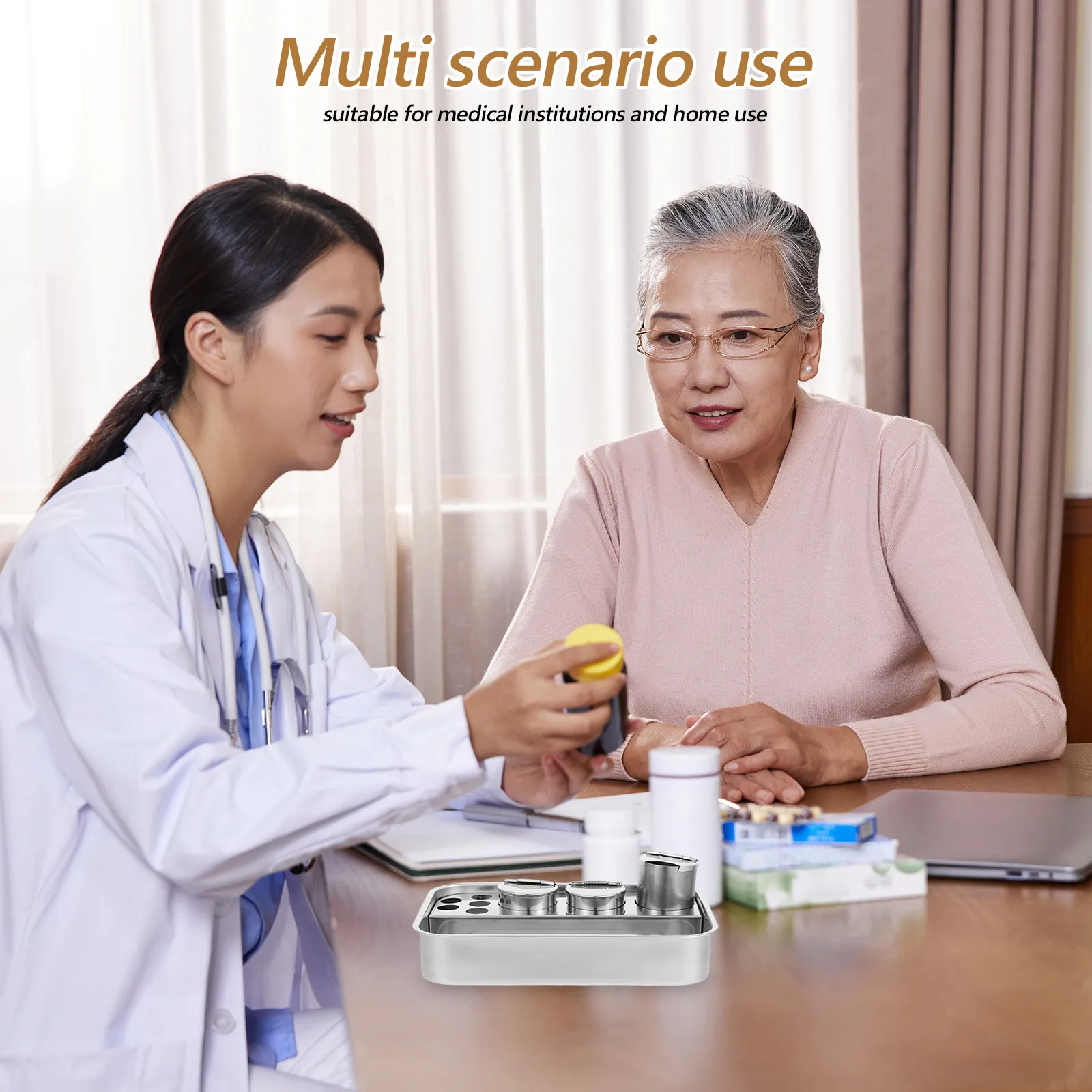 Thick Stainless Steel Treatment Tray Rectangular Instrument Tray for Clinic Hospital Multi-Use Disinfection and