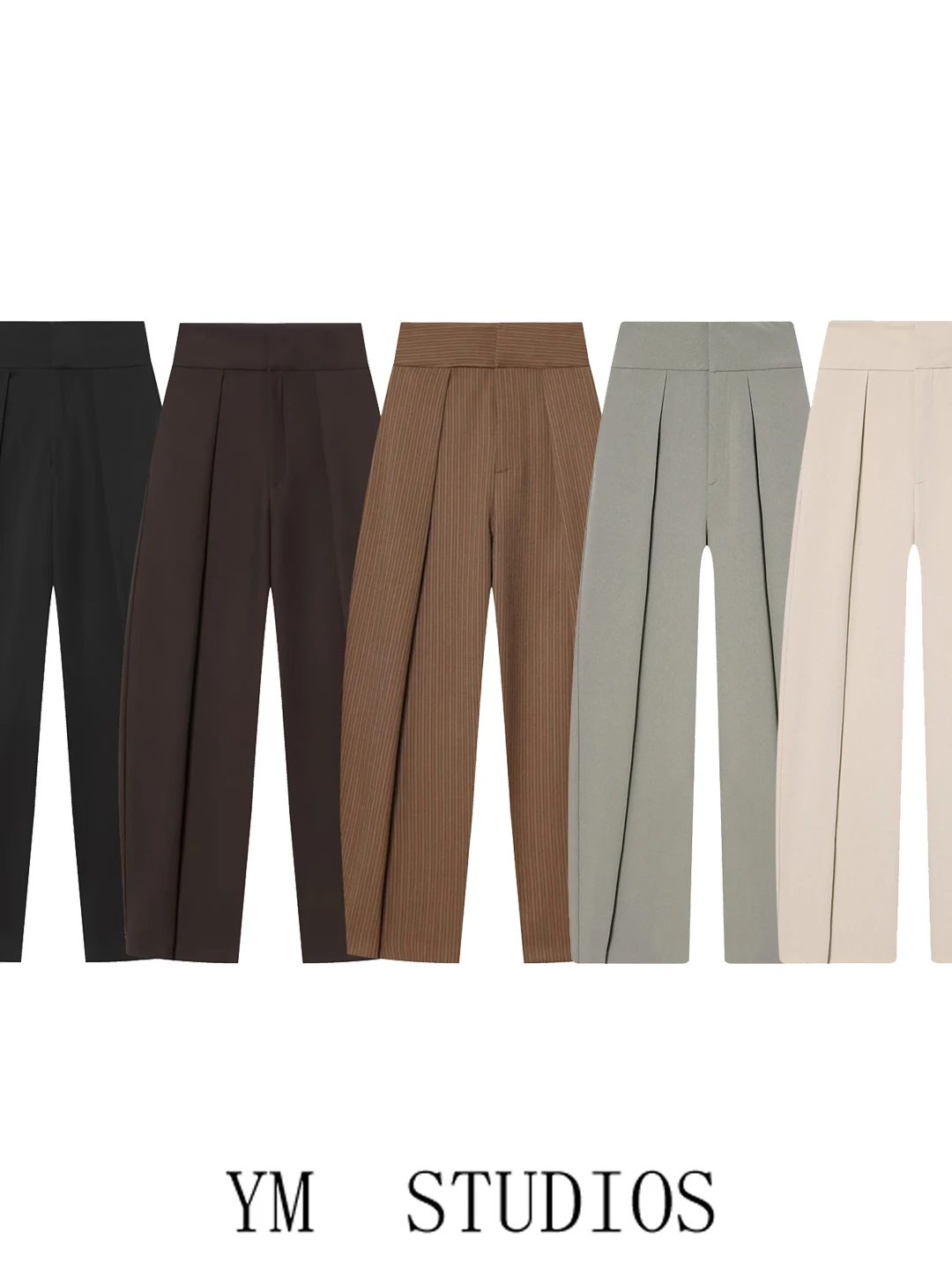 High Waist Pleated Suit Pants Women's Fashion Balloon Style Long Pants Office Lady Elegant High Waist Pleated Trousers