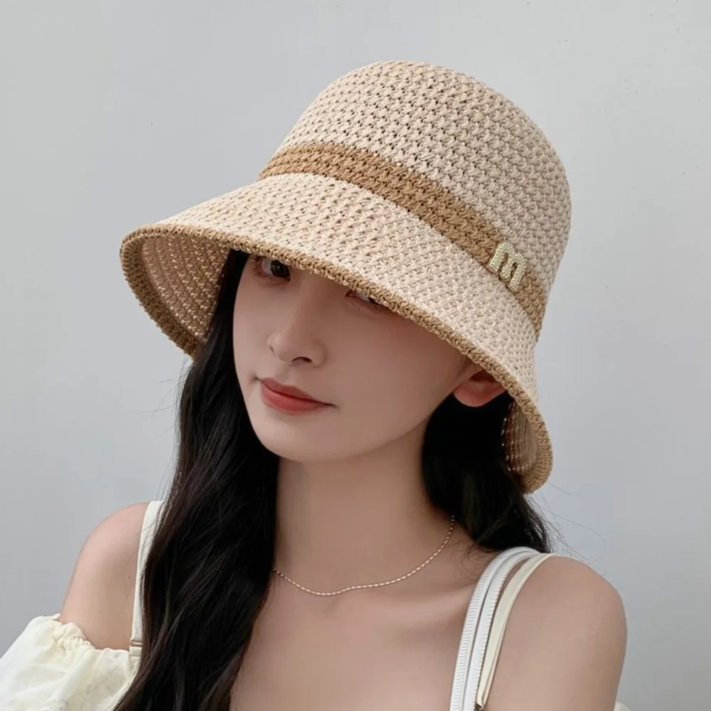

Outdoor Breathable Bucket Hat Letter Decor Foldable Beach Cap Sun Hat Women Girls