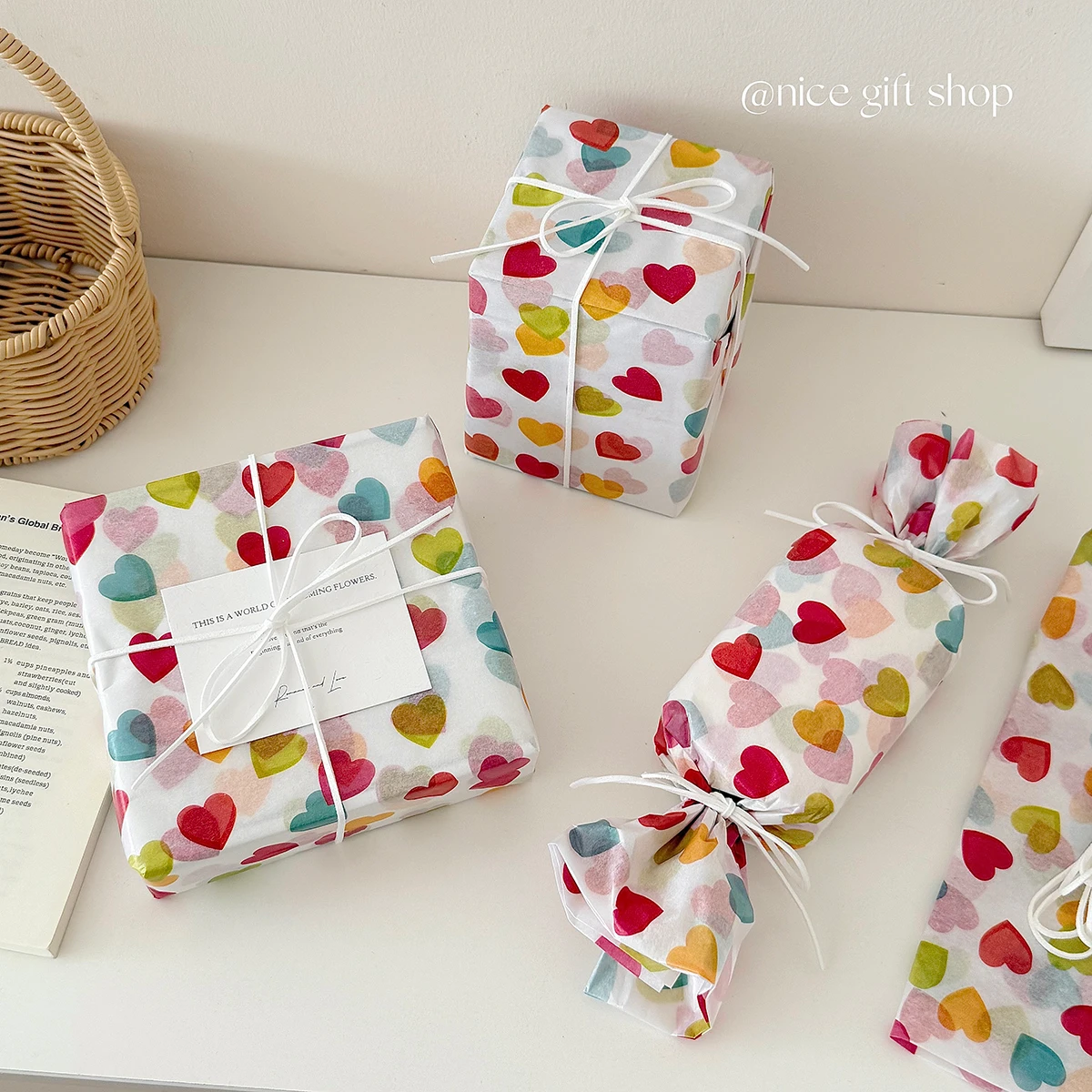 10/20pcs Colorful Love Tissue Paper Gift Wrapping Paper 19*27Inch Birthday Party Decorations DIY Baking Lining Wrappers
