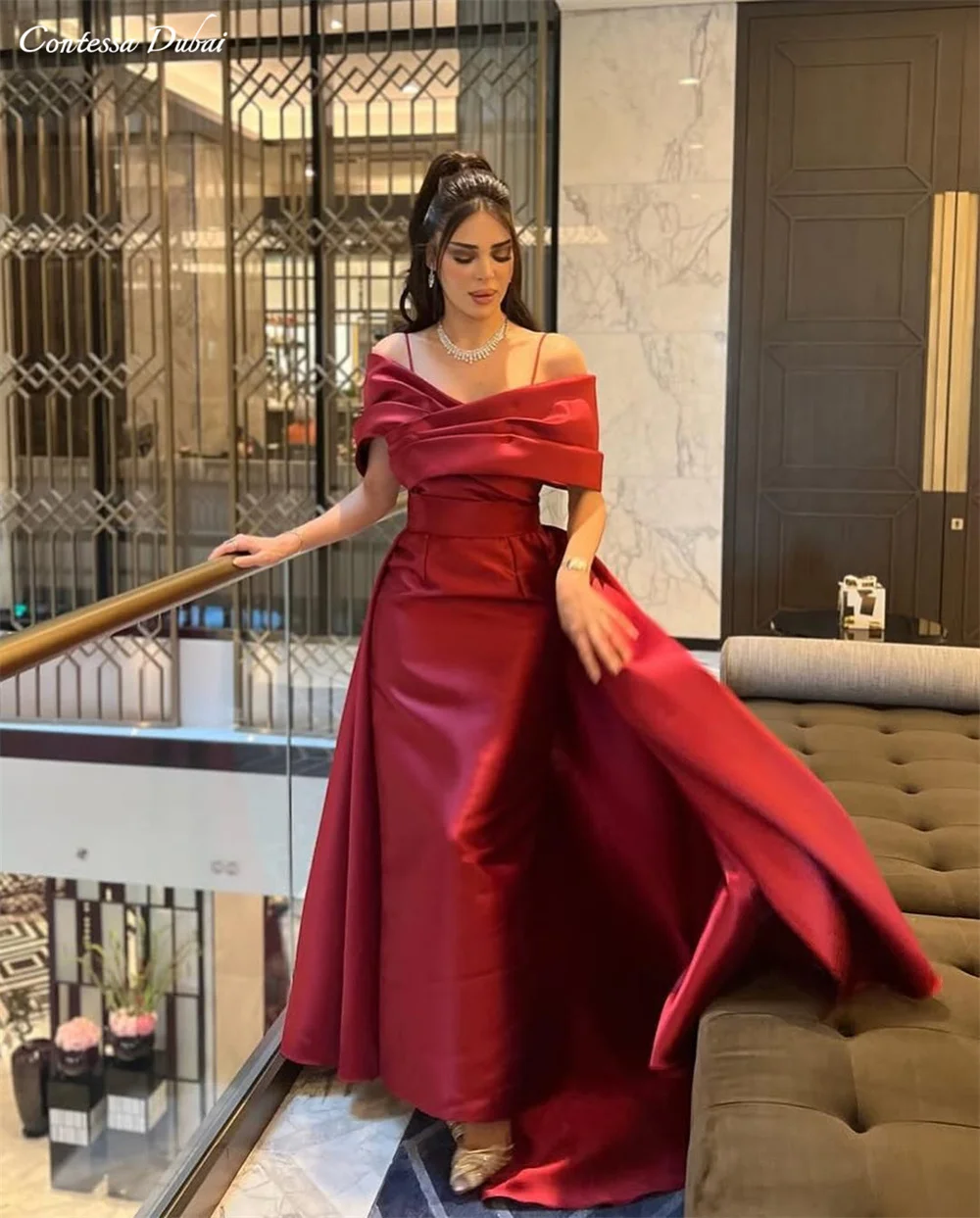 

Contessa Custom Elegant A-Line Off Shoulder Prom Dress With Large cloak Vestidos de noche Spaghetti straps Formal evening dress
