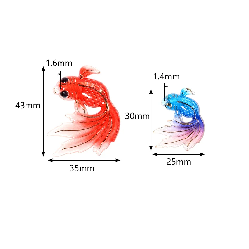 20pcs Goldfish Gradient Acrylic Beads for Jewelry Making Flat Back Cabochon Scrapbooking Hair Bow Center Embellishments DIY