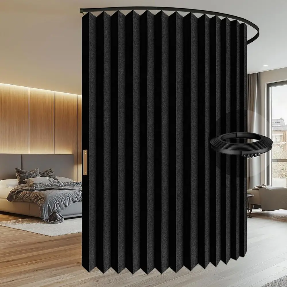 Black Ceiling Track Room Divider Curtain Set, Privacy Soundproof for Bedroom, Office, Patio - W100 x L84, 1 Pack