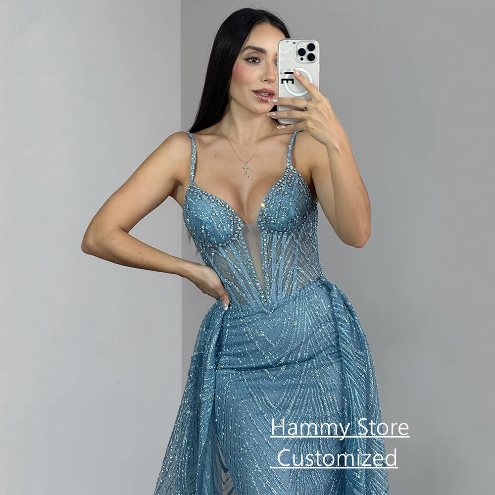 فستان سهرة حورية البحر مثير متلألئ مع قطار مخصص بأشرطة سباغيتي ورقبة على شكل حرف V فستان حفلات فساتين سهلات #3