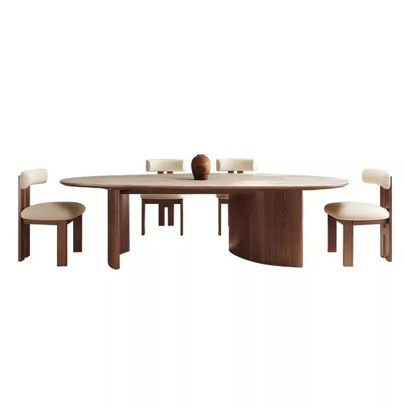 Rock slab dining table and chair combination Modern simple walnut dining table Medium antique household Italian rectangular