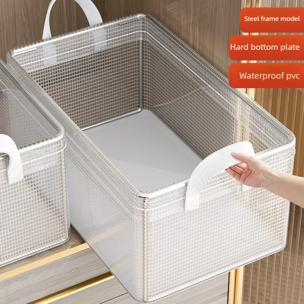 Caixas Organizadoras Dobráveis de PVC Transparente com Estrutura de Aço Resistente, Empilháveis, para Suéteres, Brinquedos, Cobertores, com Tampa