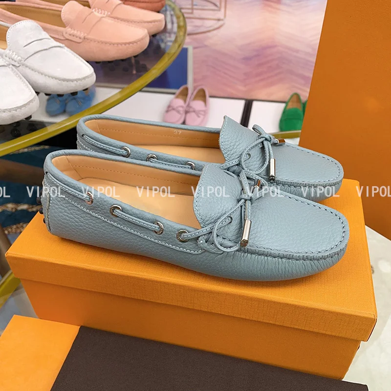 Women Driving Moccasins Genuine Cow Leather Bow Decor Slip On Flat Loafers Anti Slip Sole Daily Casual Boat Shoes