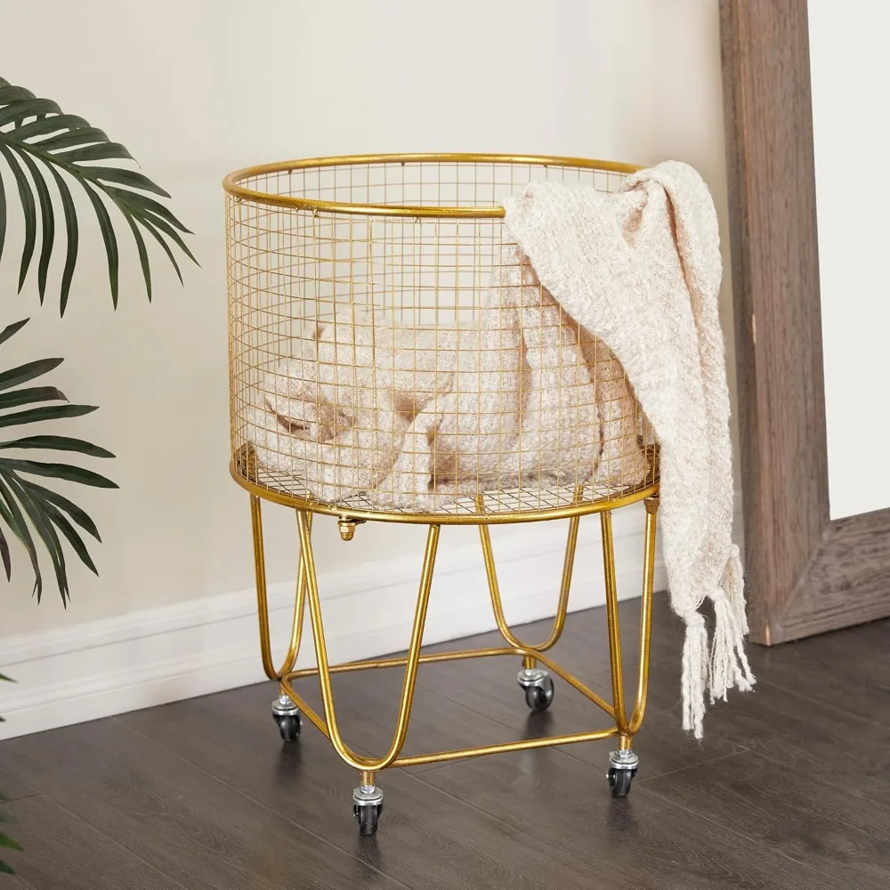 

Metal Deep Set Rolling Mesh Laundry Basket Storage Cart