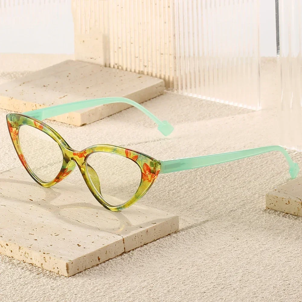 Cat Eye Hyperopie Brillen Anti Blau Licht Lesebrille für Frauen Männer Trendy Bunte Blumen Rahmen Presbyopie Brille – Detail 3