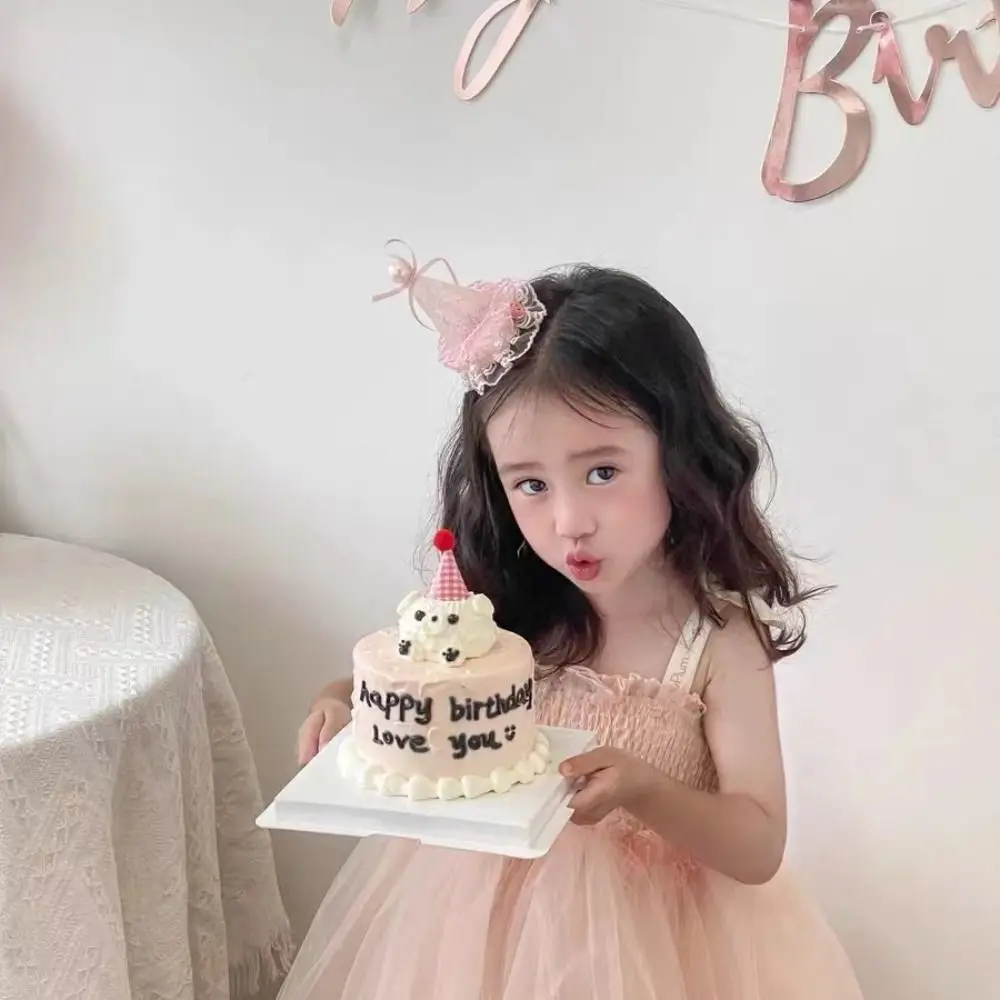 

Creative Sequin Birthday Hat Hairpin Bow Lace Birthday Crown Mesh Hair Clip Embroidery Birthday Cap Girls