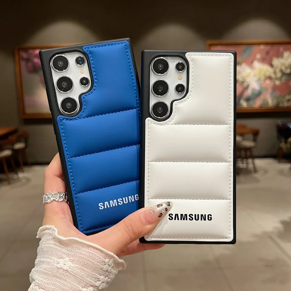 Original Soft Down Jackets Air-Bags Shockproof Case for Samsung Galaxy S25 S26 S24 S23 Ultra Plus Coque TPU Protection Cover
