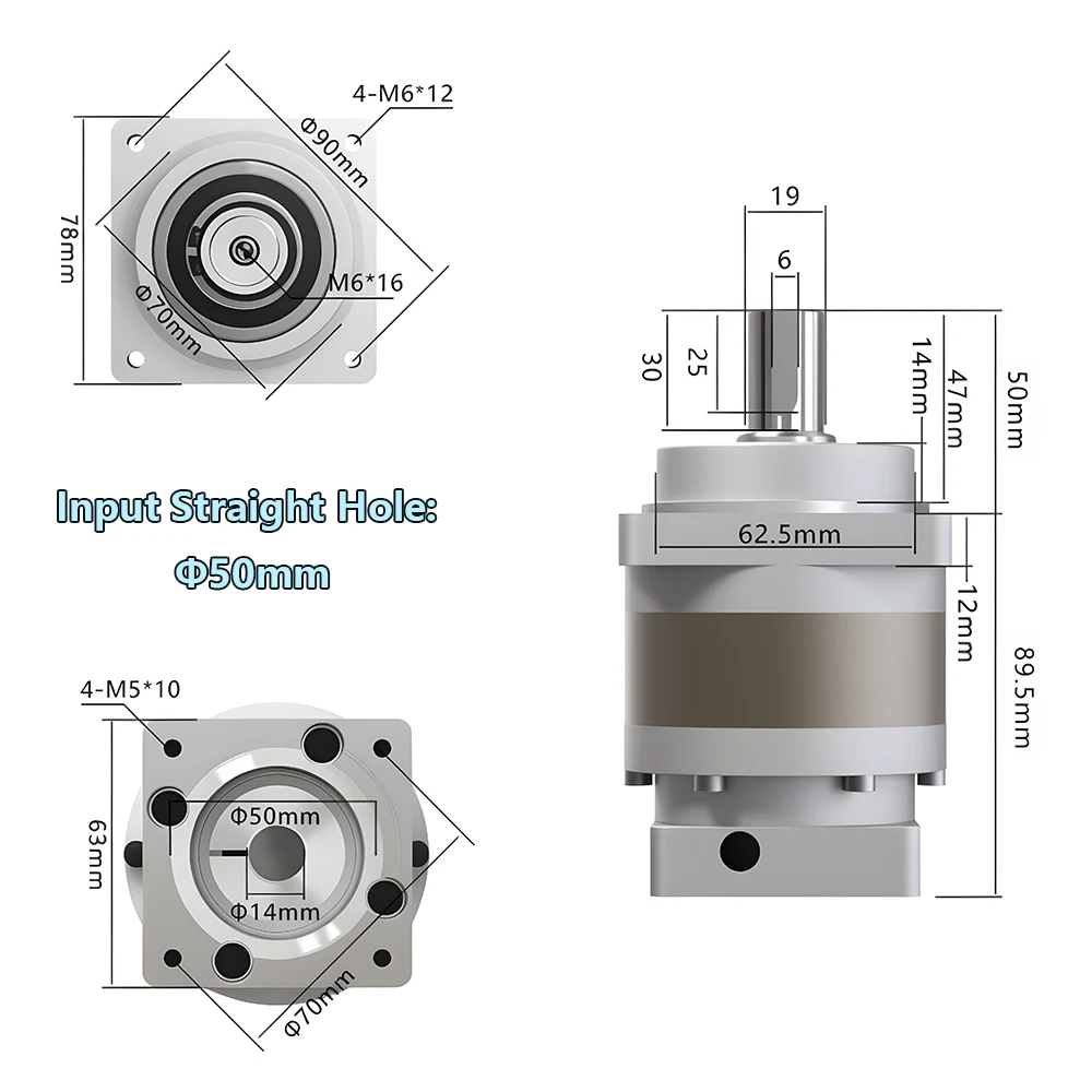 علبة التروس الكوكبية الحلزونية عالية الدقة 7 نسبة سرعة Arcmin لـ 5:1-9:1 عمود الإدخال 14 مللي متر/19 مللي متر 60/80 مللي متر محرك سيرفو #4