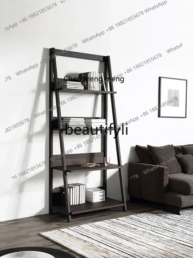 

X FH Italian Style Modern Living Room Storage Bookcase Nordic Minimalist Study Solid Wood Shelf