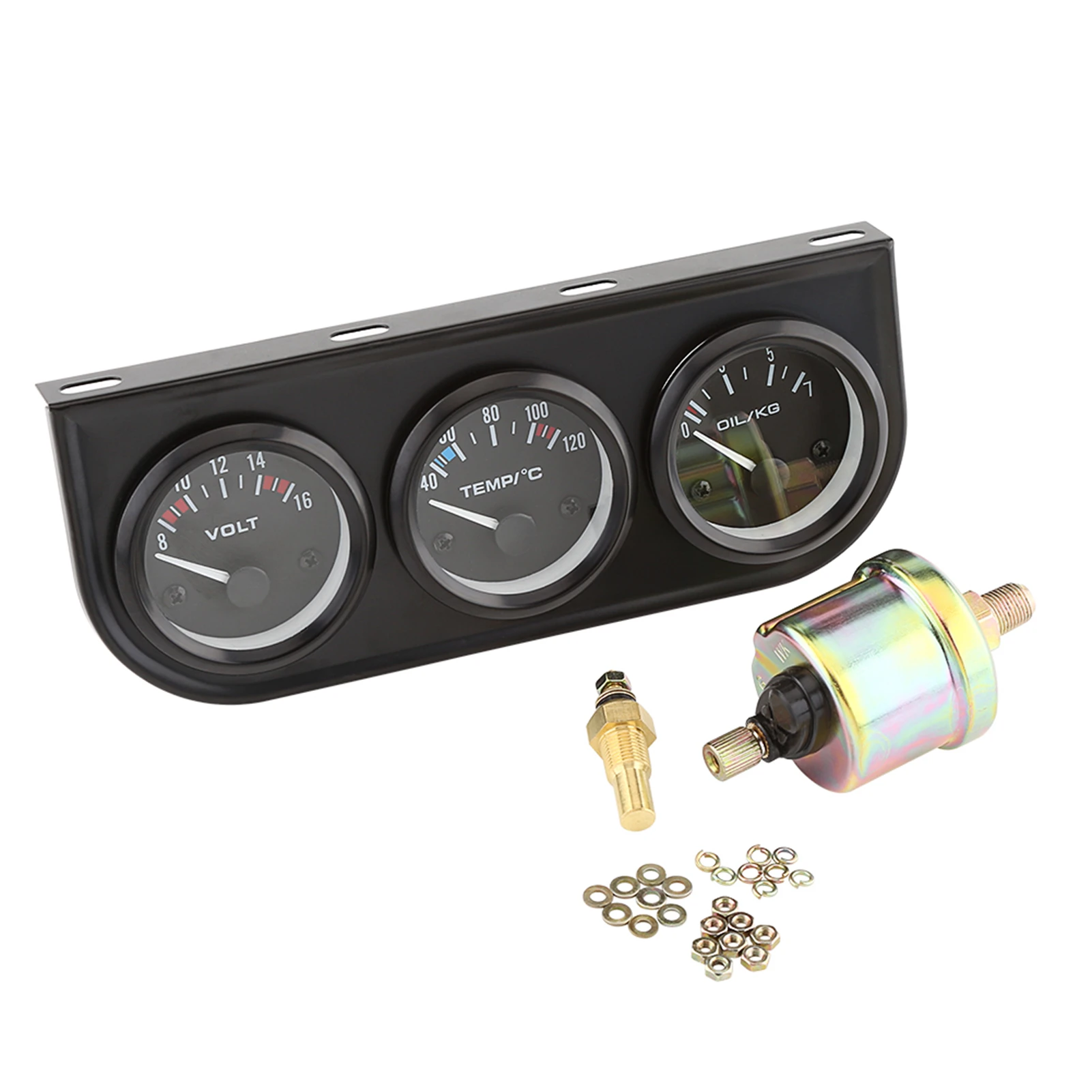 Oil Pressure Meter Voltmeter 52mm Triple Gauges 3 in 1 Voltmeter Water Temp Gauge Oil Pressure Meter w Sensor For Car Truck