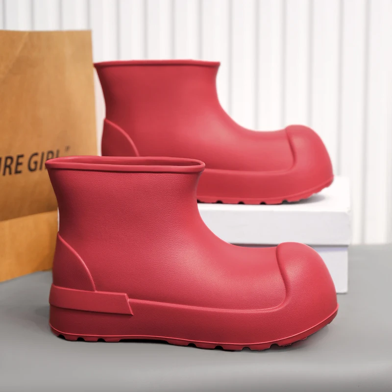 

New Women Red Boots Casual Waterproof Rain Boots for Women Outdoor Non-slip Rubber Boots Woman Big Head Water Shoes botas mujer