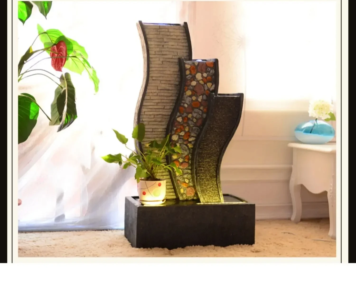 H Creative home furnishings Living room, fountain water feature Feng Shui wheel indoor water curtain wall ornament housewarming