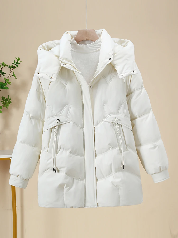 

Faionable Oversized down Cotton Jaet Women's Mid-Length Thiened Winter Coat Korean Sle Zipper ket Pure Color Coat