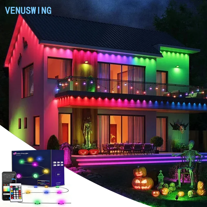 RGB LED Eaves Lights IP65 Waterproof Smart Outdoor String Light DIY Color String Light for House Roof Patio Halloween Christmas