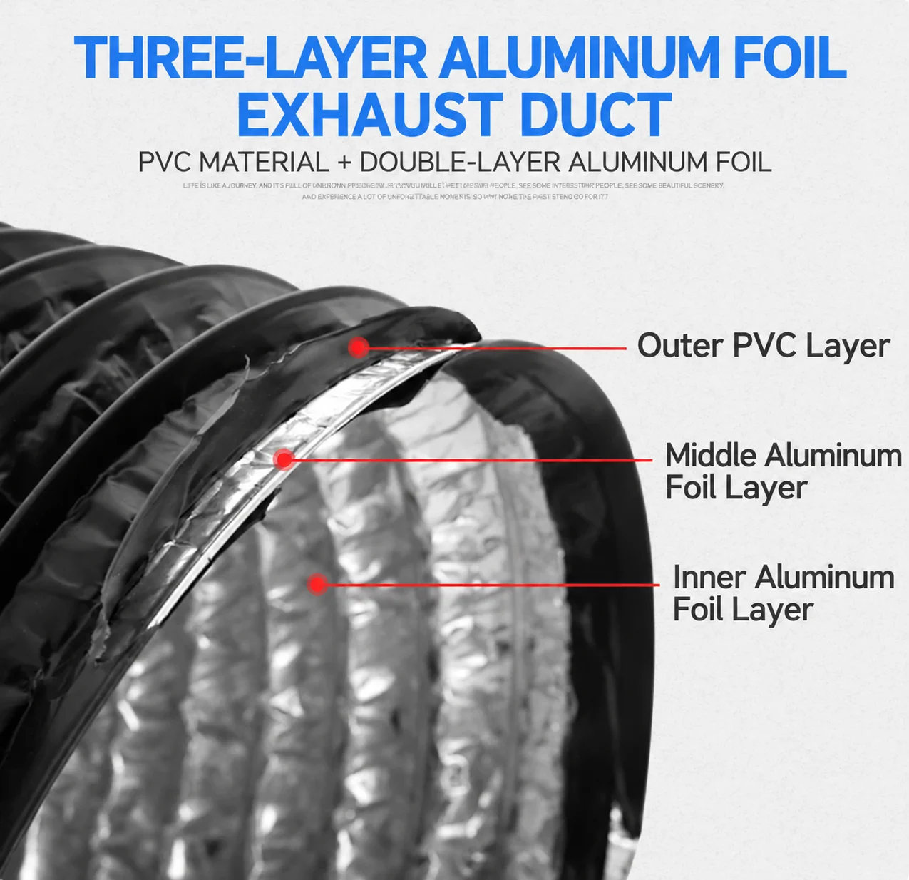Hon&Guan 3-Layer PVC Flexible Air Duct 75/100/110mm 8M Long Exhaust Vent Pipe With 2 Clamps For Dryer Bathroom HVAC System