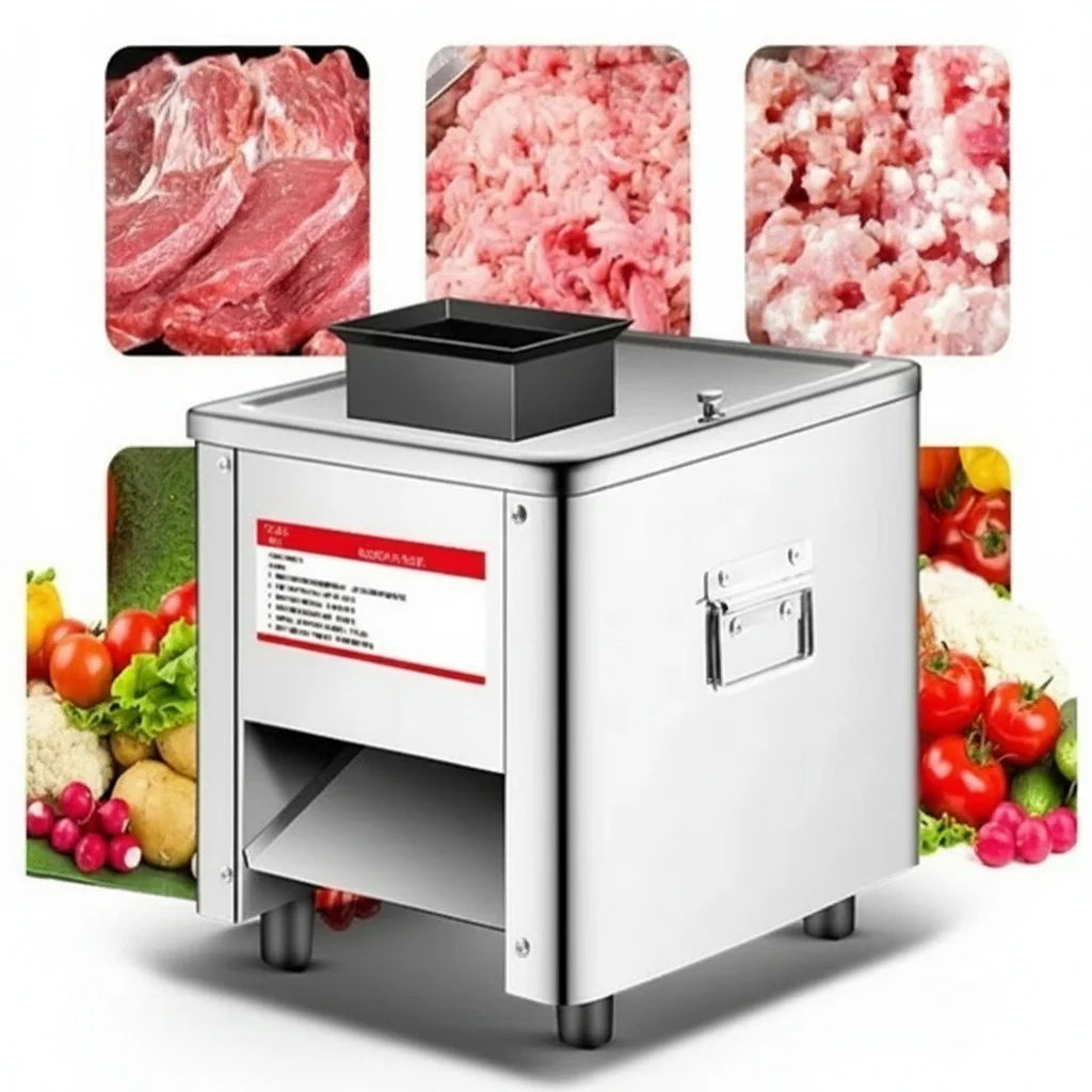 Image of Gewerblicher Fleischschneider, 850 W, elektrischer Fleischschneider aus Edelstahl, geeignet für Rind-, Hühner- und Lammfleisch, für eine schnelle Verarbeitung in Restaurants und Küchen.