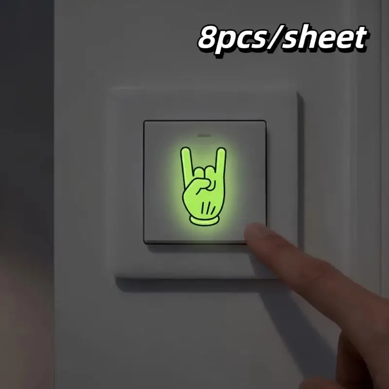 [8pcs Glow In The Dark Button Sticker DIY Luminous Rock Hand Switch Stickers PVC Wall Decals Home Bedroom Decoration]