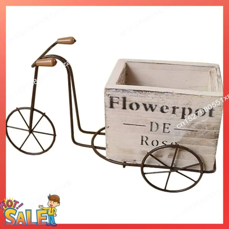 

ABCL Retro Flower Pot Wooden Bicycle Shaped Succulent Planter Iron Art Flowerpot Flower Stand Home Yard Garden Decor Crafts, Dur
