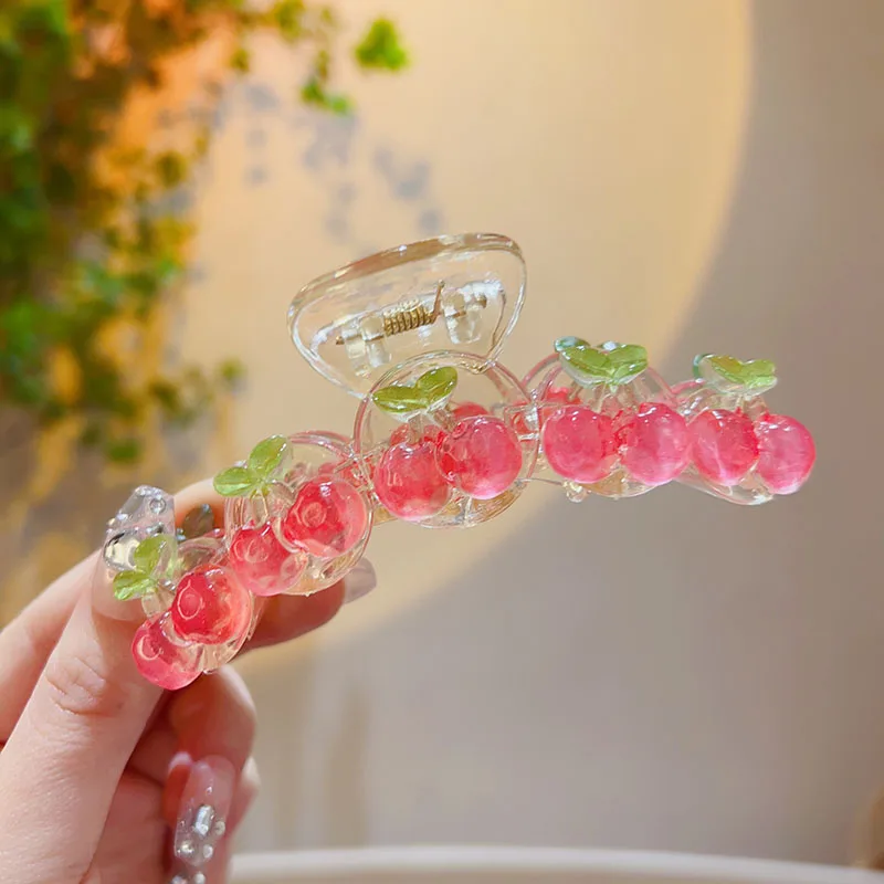 Spring and summer new transparent pink peach grab clip soft girl Japanese sweet hair clip shark clip hair accessories headdress