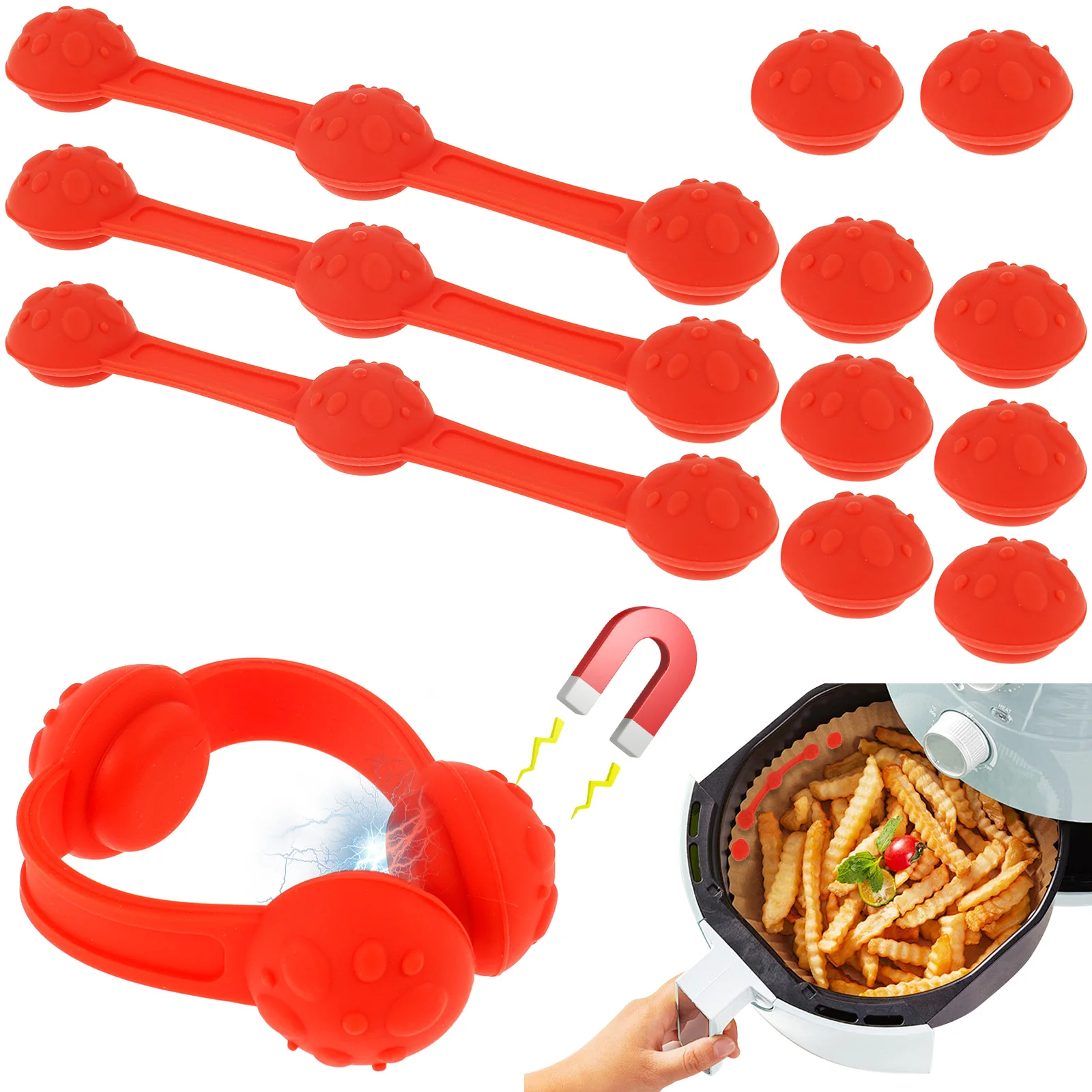 4-teiliges Heißluftfritteusen-Magnet-Silikon-Schnallen-Set, hitzebeständige Silikonstreifen für Heißluftfritteusen, magnetische Fixierschnallen für Küchenölkuchenpapier