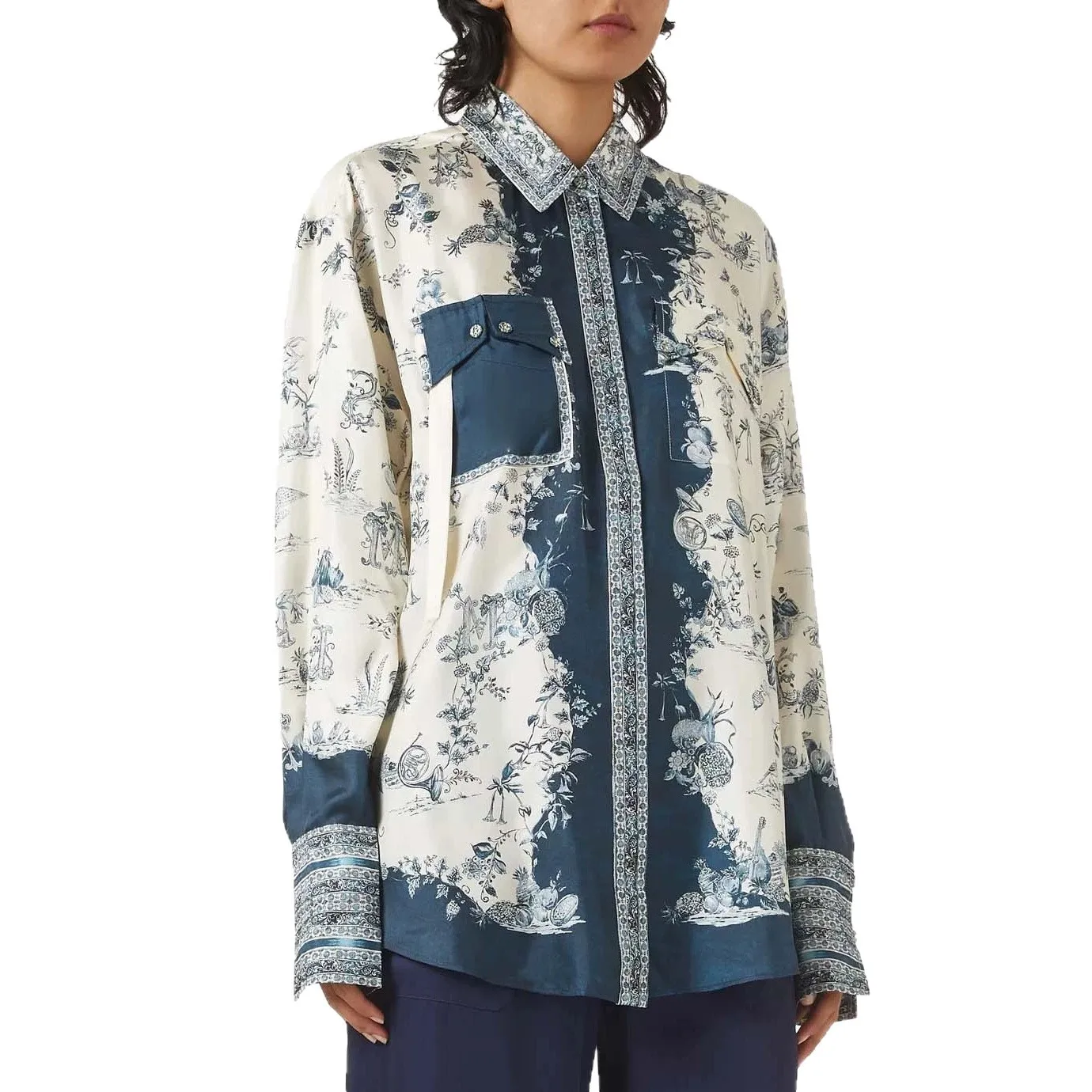 Women's Clothing Positioning Printed Shirt Long Sleeve Turn-down Necklace Stiglich Loose Top Commuting 5025 Robe Y2k、 Outfits