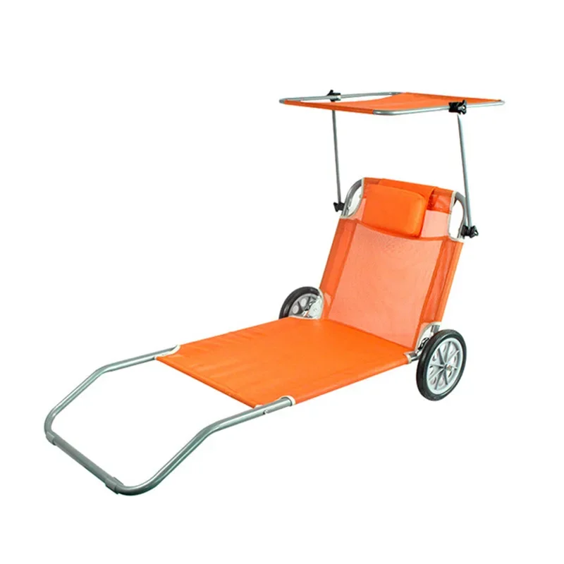 Shade folding beach chair leisure outdoor with wheels recliner simple and comfortable lying camping bed wholesale
