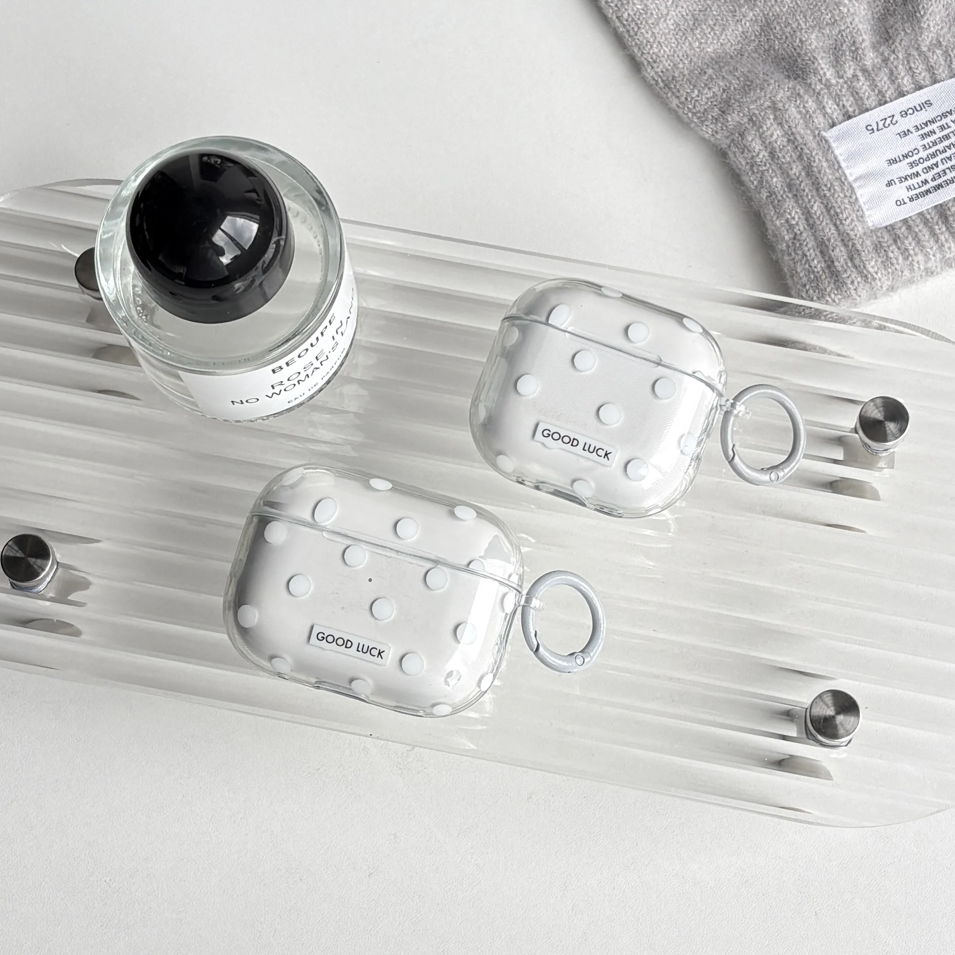 Simple Classic White Polka Dot Pattern Transparent Light Gray Earphone Case Cover Case For AirPods 1 2 3 4 Pro Pro2 Pro3