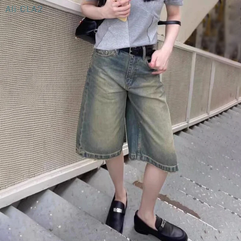 

Retro Women High Waist Wide Leg Pants Oversized Denim Shorts Streetwear Summer Baggy Jean Shorts Barrel Jeans Jorts