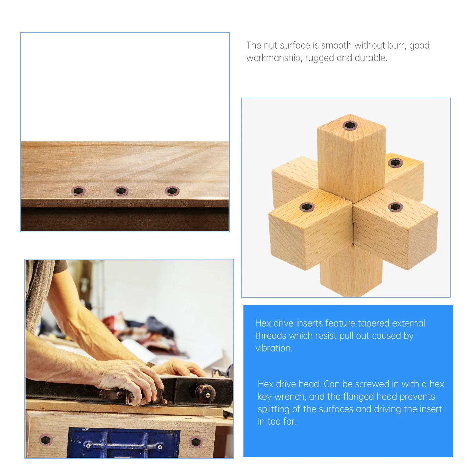 

50pcs M8X25 Furniture Nut Zinc Alloy Threaded Insert Socket Screw-In Fastener Tapered Hex Drive Flanged Head Durable