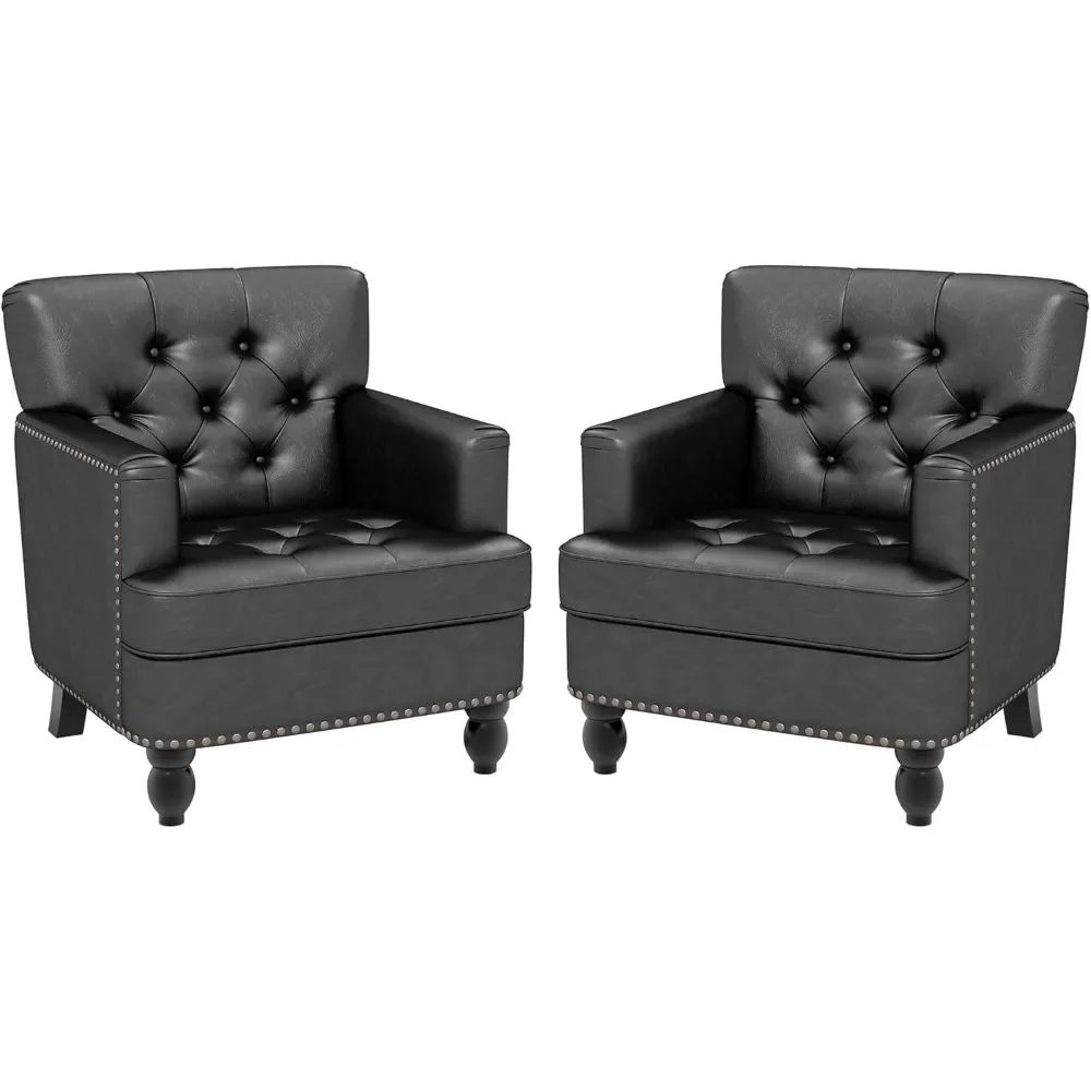 Living Room Chair Set Of 2, Upholstered Button Tufted Armchairs Club Reading Chairs